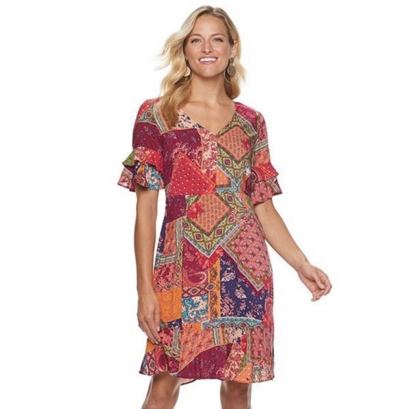 Sharagano Dresses & Skirts - Sharagano Patchwork Print Fit & Flare Dress Size 4